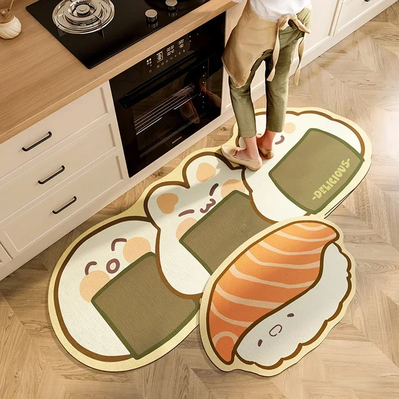 Niedlicher Sushi-Küchenteppich, rutschfeste Teppiche für Wohnzimmer, Schlafzimmer, Fußmatten, Flur, Eingang, Fußmatte, Heimdekoration, Teppiche, Tapete