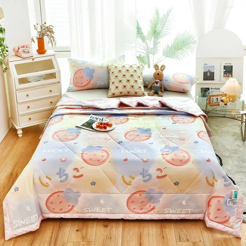 

Cute Cotton Summer Quilt Floral Cartoon Double Side Air-conditioning Cool Comforter Breathable Blanket Kids Adult Thin Bed Cover