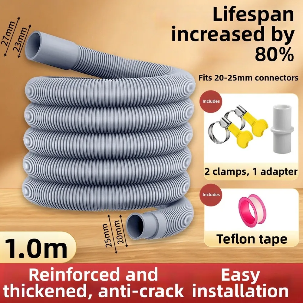 Washing Machine Drain Hose Kit with Adjustable Length Options 100 25 25 150 25 25 200 25 25 cm and Accessories