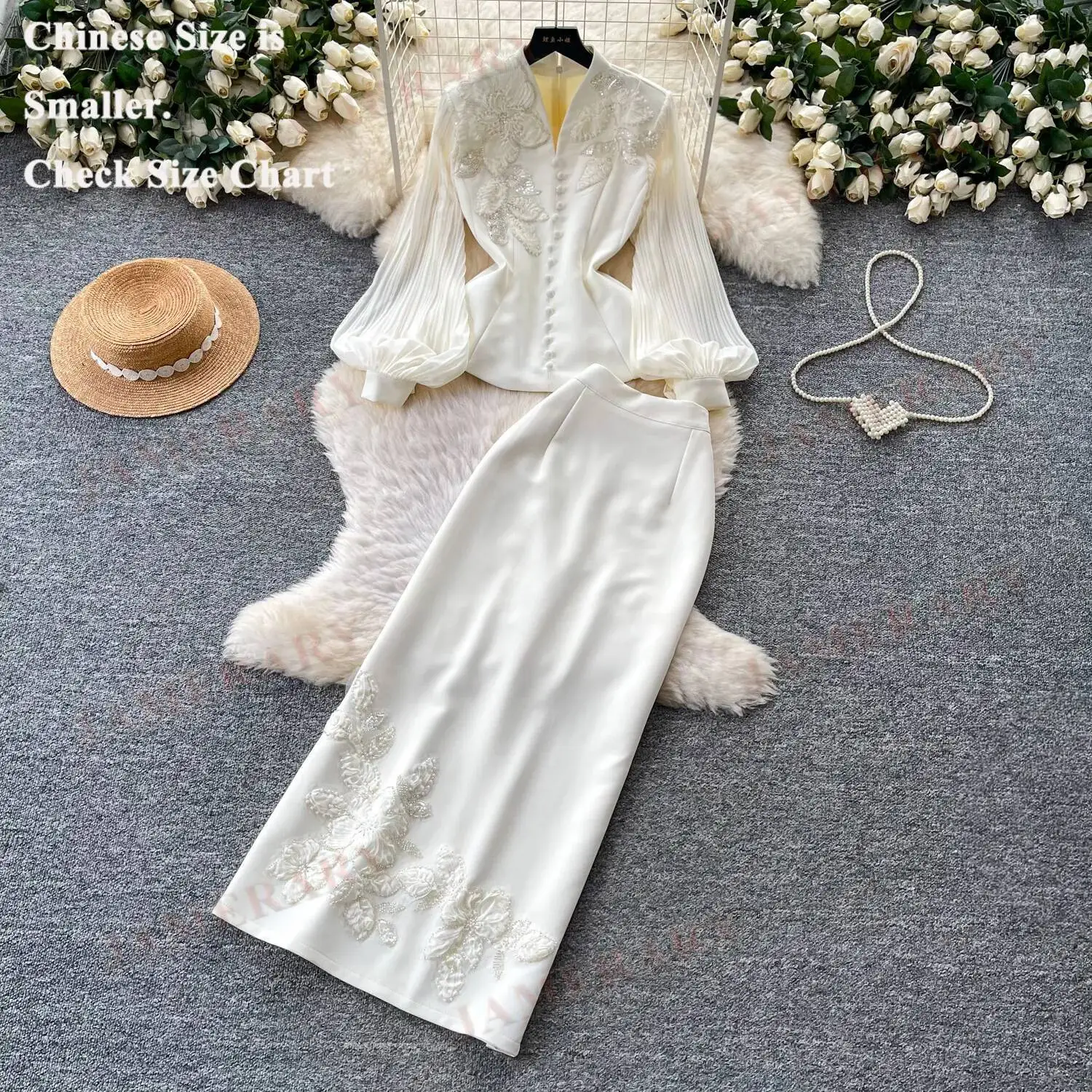 

Brand Summer Autumn Two Piece Sets Women Embroidery Formal Evening Dresses Long Sleeve Jacket Top Pencil Sheath Skirts 2pcs Suit