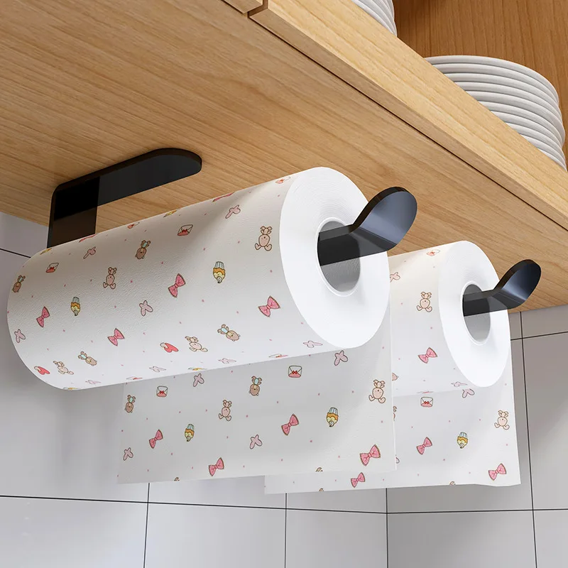 Platzsparender, selbstklebender, an der Wand montierter Taschentuchhalter, Küchenaufbewahrungsorganisator, doppelter Verwendungszweck, Toilettenpapier, Handtücher, ohne Bohren – Detail 2