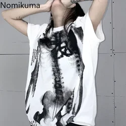 Summer Women Tshirts Streetwear BF Harajuku Tees 2024 Ropa Mujer Oversized Tops Fashion Casual Skull Print Korean Y2k T-shirt