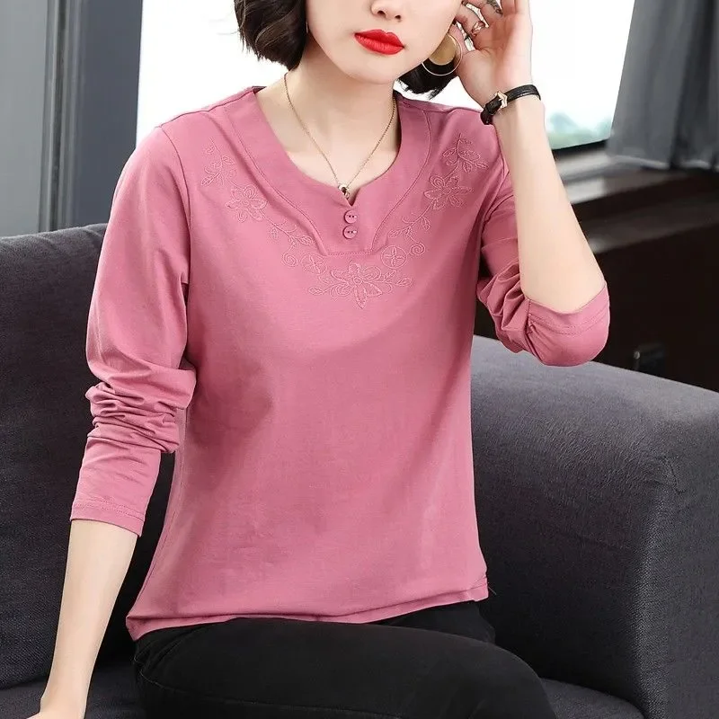 

Женская свободная рубашка из чистого хлопка с Т-образной подкладкой и длинными рукавами, осень-зима 202, новая универсальная модная рубашка с вышивкой