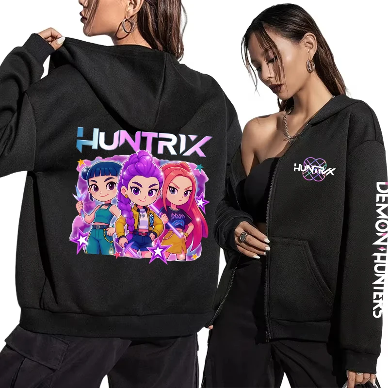 

Hot Kpop Demon Hunters Printed Hoodies Hip-hop Zipper Hoodies Autumn Winter Streetwear Sweatshirt Women Men Long Sleeve Zip Coat