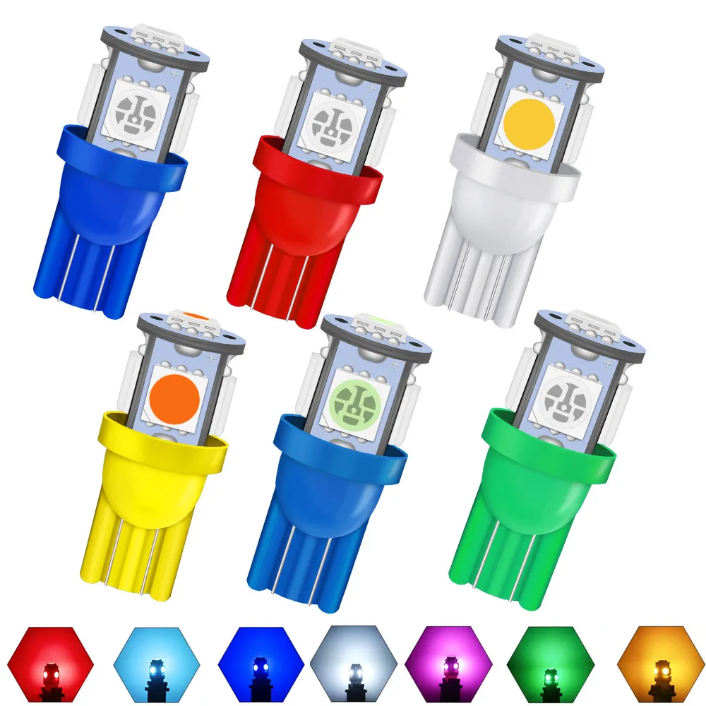 

10X T10 5W5 W5W Светодиодная лампа 5050 5SMD 12V 7000K Белый автомобильный клиновой боковой фонарь Внутренняя купольная дверь Карты Лампы багажника номерного знака