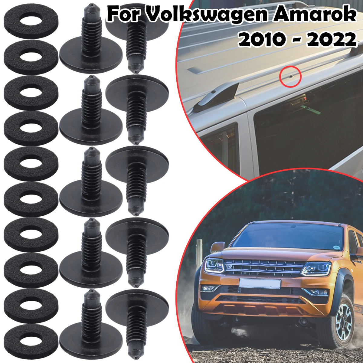 

10SET WHT006148 Roof Rack Holes Panel Blanking Black Screws Bolts Sealed For Volkswagen Amarok MK1 2H S6 2010 2011 2012 - 2022