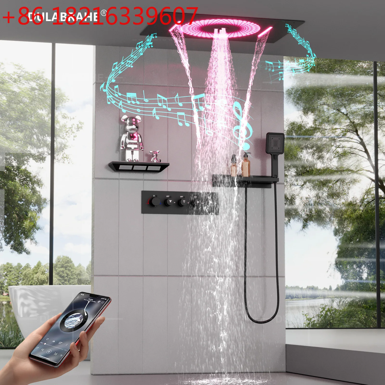 Sky City LED Music Shower Top Spray into Wall Concealed Thermostatic Shower Set