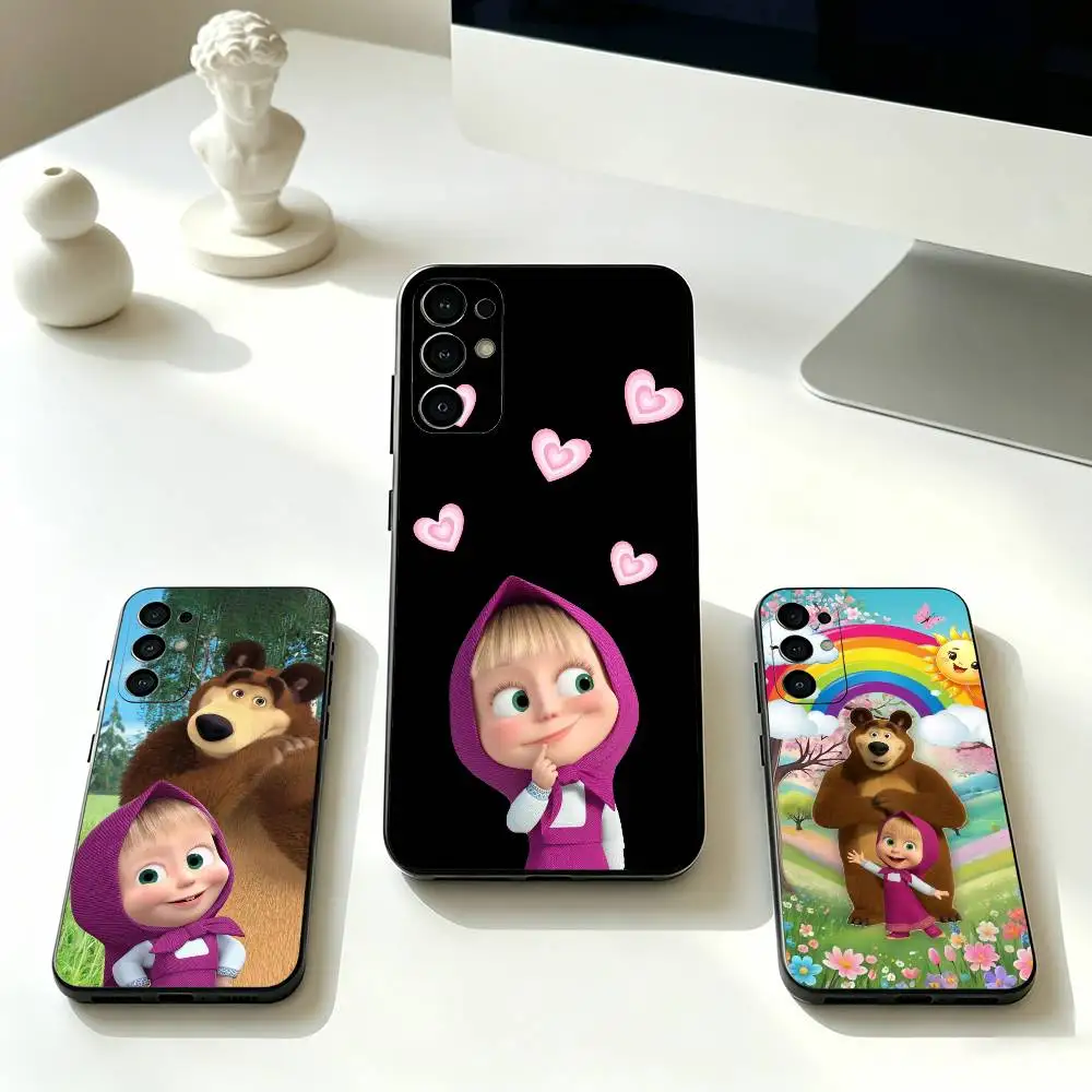 Cute Masha and the Bears-s  Phone Case Black Silicone Soft For Samsung S25,S24,S21,S22,S23,S30,Ultra,S20,Plus,Fe,Lite