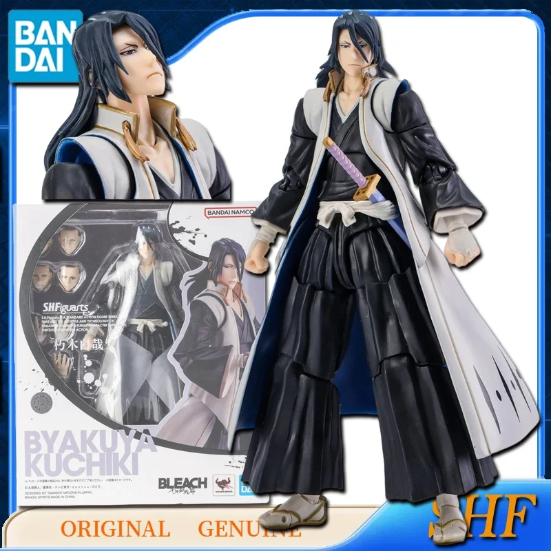 Bandai BLEACH asli SHFiguarts BYAKUYA KUCHIKI Anime figur aksi mainan untuk anak-anak hadiah perakitan Model ornamen