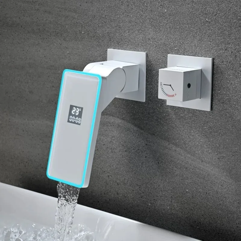 

Zc заводской латунный цифровой смеситель для ванных комнат, настенный металлический водопадный кран, регулируемый угол, смеситель для раковины