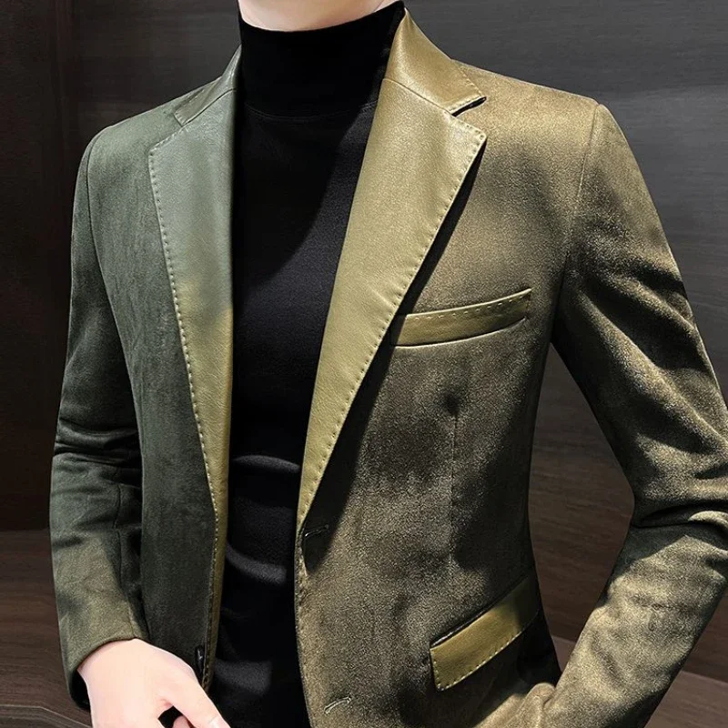 Slim Fit High Quality Coats Thin Jacket for Men New In Man Suits and Blazers Menswear Single Models Vintage Clothing Elegant