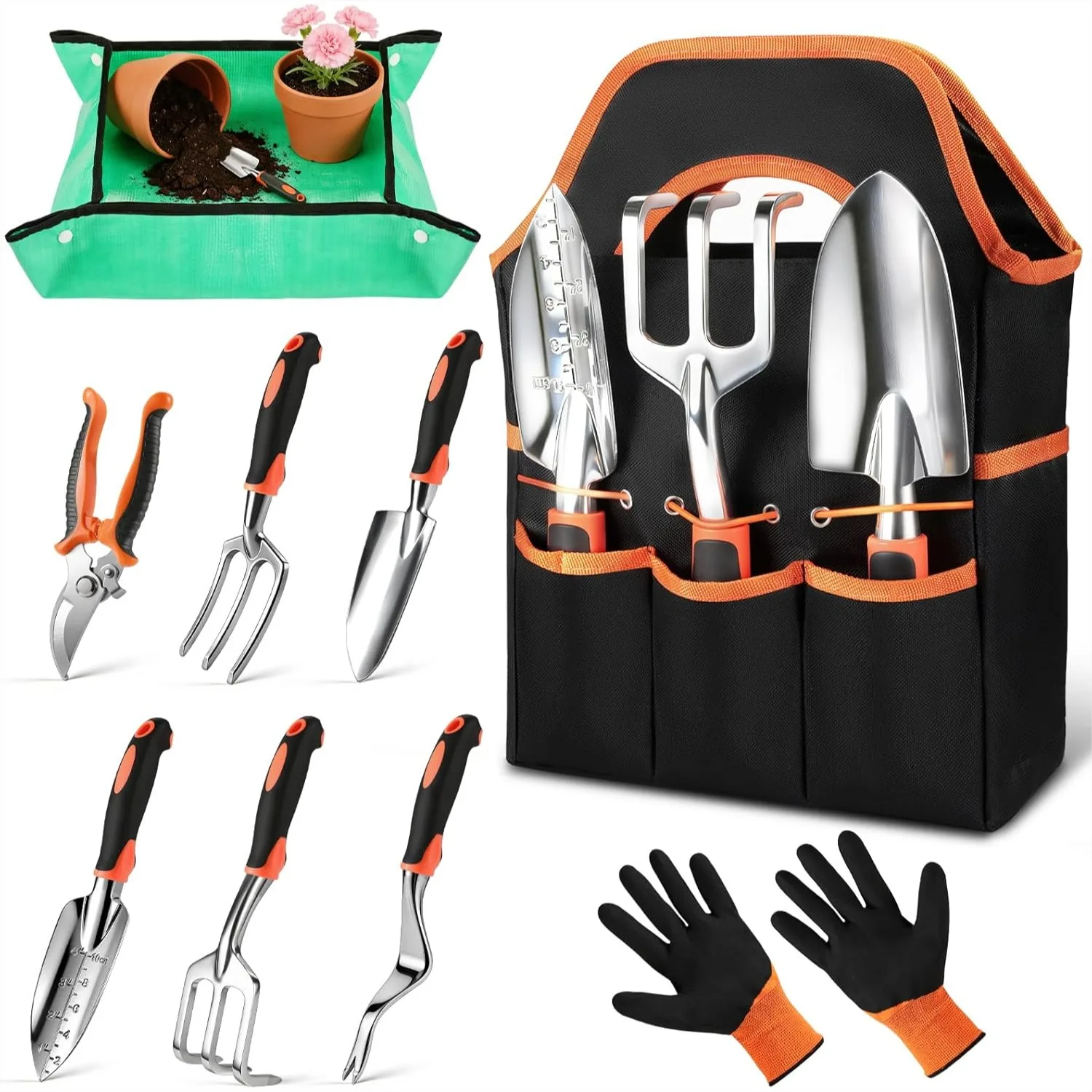 

9-Piece Heavy Duty Gardening Tools Set with Stainless Steel Ergonomic Handles, Garden Gift for Women & Men