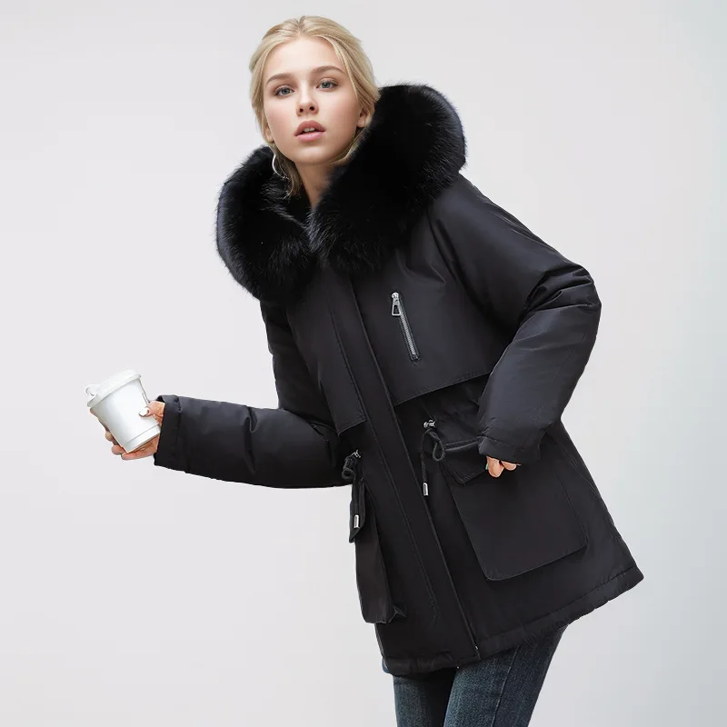 2024 -30 Degrees Snow Wear Medium Long Parkas Winter Jacket Women Removable Lining Hooded Clothes Female Down Cotton Warm Coat