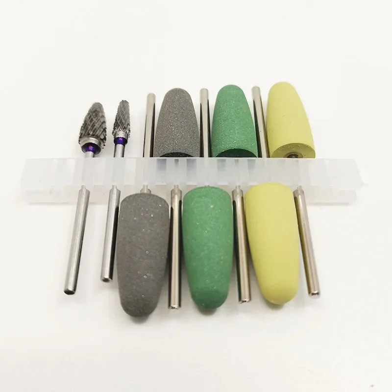 8pcs/Set Dental Acrylic Polishing Kit Drill Bits Steel / Silica Gel Grinding Head Dentistry Tool for Technician Lab Materials