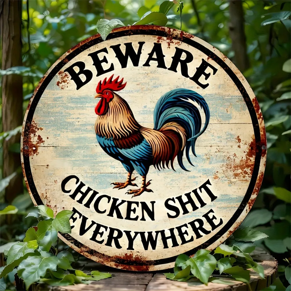 „Beware of Chicken Shit Everywhere“ Vintage-Aluminiumschild – 7,8 x 7,8 Zoll, langlebige Wanddekoration, Geschenk für Zuhause, Freunde, Familie