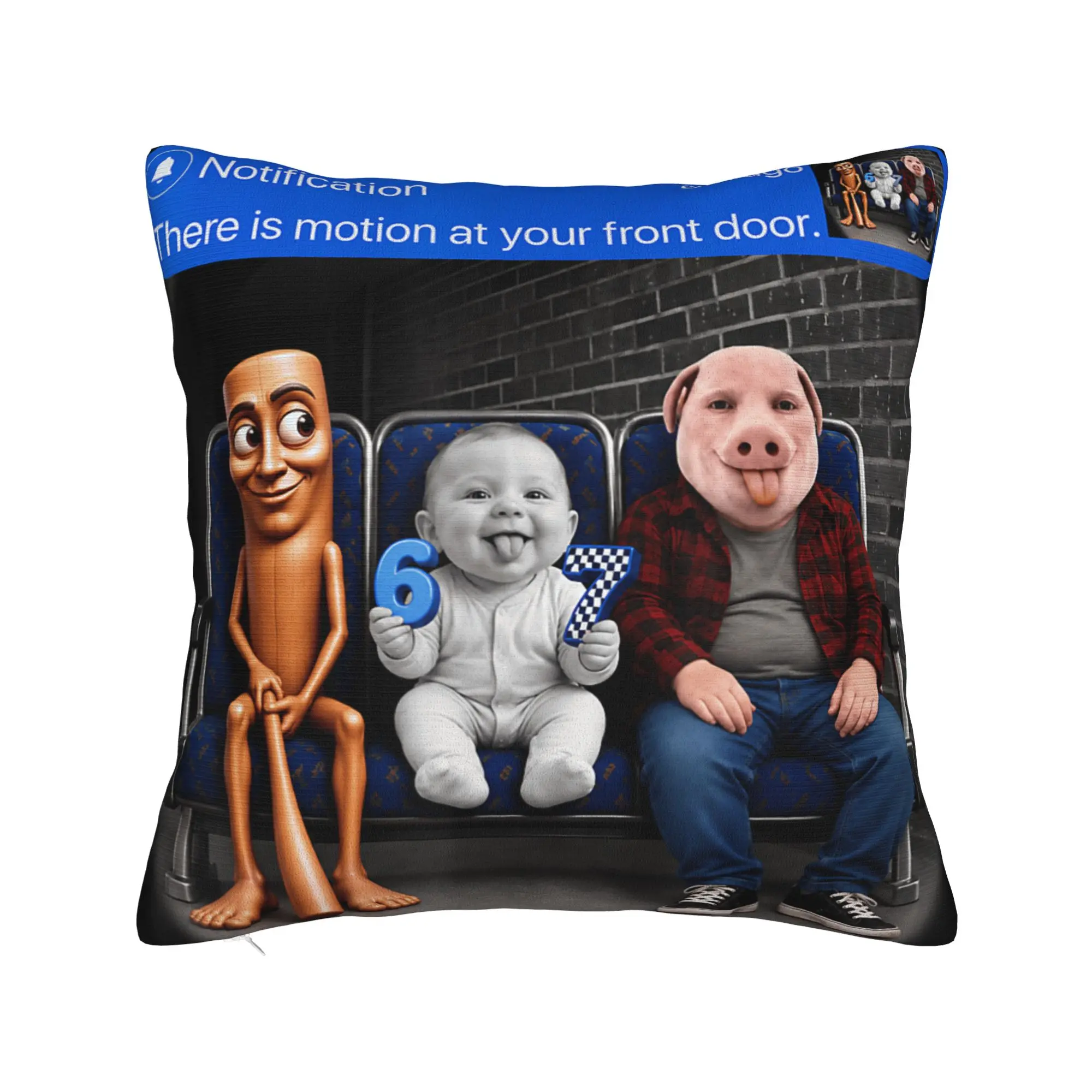 Motion Tung Tung Tung Sahur John Pork Ai Baby 67 Meme Pillow Case  Retro Pillow Cover Soft Pillowcases For Office Car Home Decor
