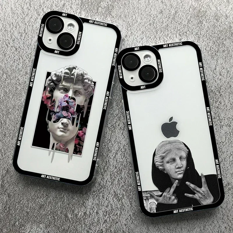 Great Art Aesthetic David Mona Lisa Clear Phone Case For iPhone 16 15 14 Pro Max 13 12 11 Pro Max 7 8 14 Plus SE 2 XR X XS Cover