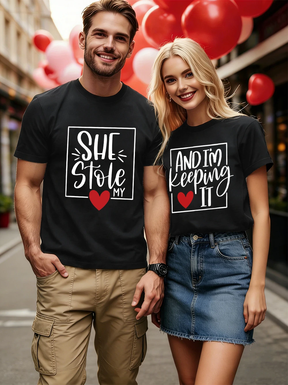 

Футболки с принтом «She Stole My Heart», женские летние хлопковые футболки свободного кроя с круглым вырезом, мягкие и удобные топы, повседневная одежда для пар