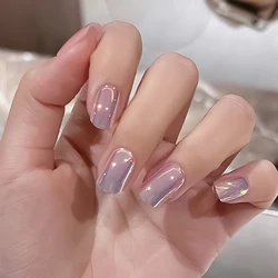 24pcs Aurora Colorful False Nails Simple Shiny Fake Nail Patch For Girl Nail DIY Art Supplies Press on Nail Tips Manicure Tool