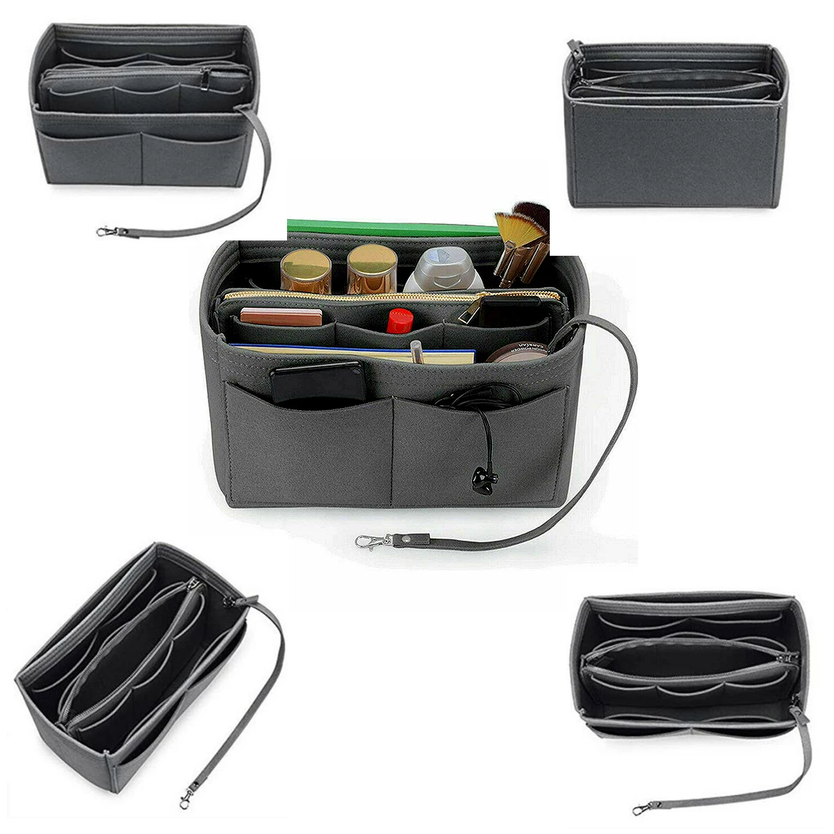 

Felt Bag Felt Cosmetic Organiser Foldable New with Keychain Convenient Felt Cosmetic Bag