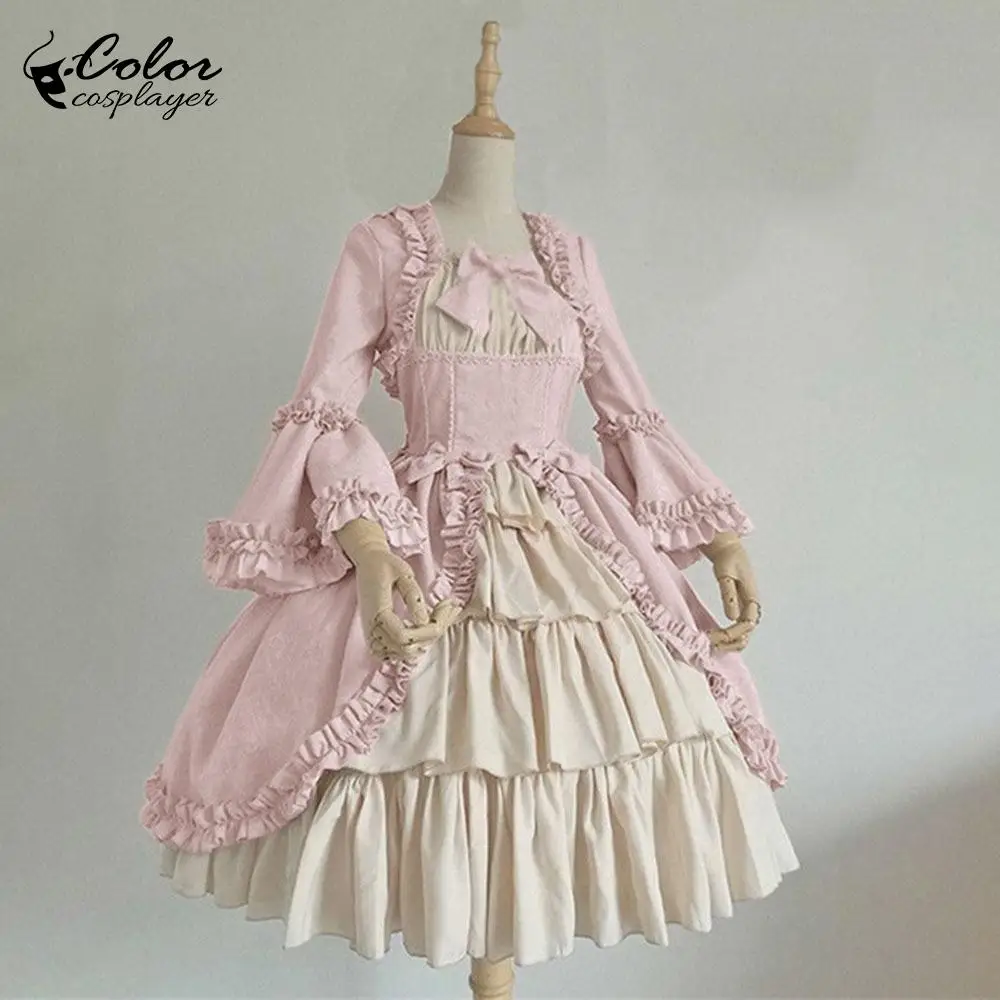 Color Cosplayer Retro Medieval Dress Women Halloween Cosplay Costume Imperial Nobility Outfit Kawaii Long Sleeved Lolita Dress