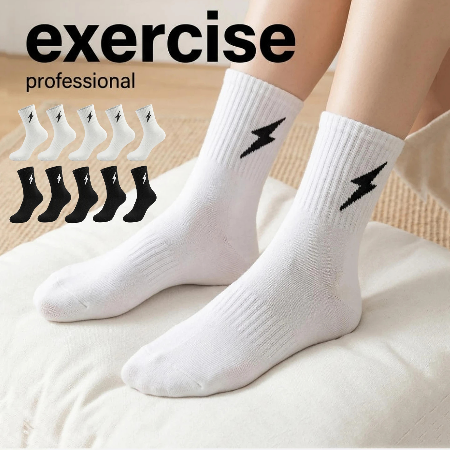 

INSELLE women's round neck socks, 10 pairs of lightning bolt printed sports socks, soft and breathable casual sports socks