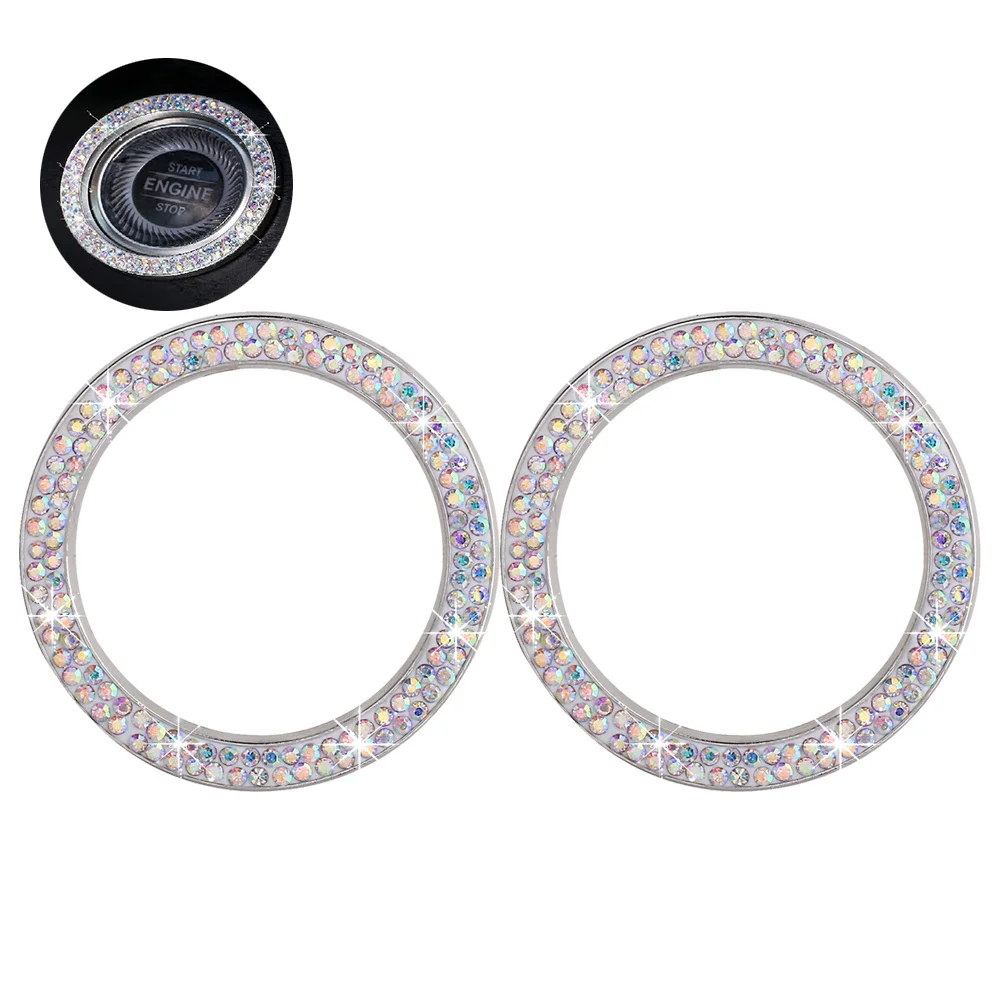 

2Pcs Car Ignition Button Engine Start Stop Ring Rhinestone Bling Crystal Sticker Car Engine Decoration Accessories