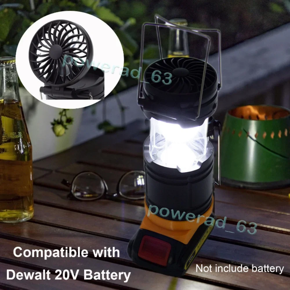 2 In 1 LED Camping Lantern Light Collapsible Lamp w/Fan For Dewalt 20V Battery