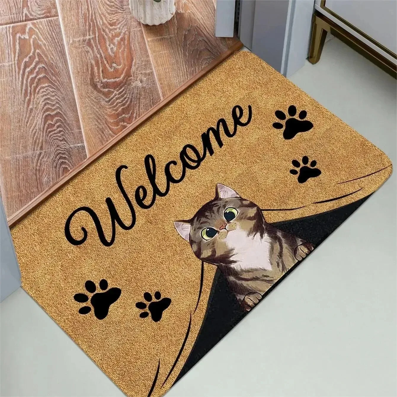 Cute Cat Pattern Entrance Door Mat Welcome Mat Bathroom Kitchen Non-slip Floor Carpet Washable Bedroom Home Decoration Small Rug