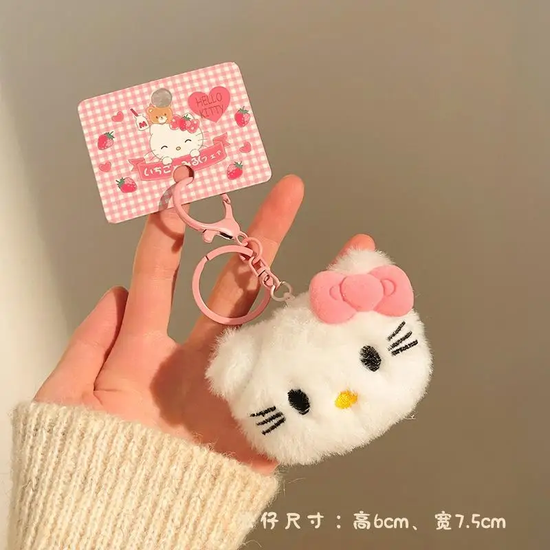 

Kawaii Sanrio Hello Kitty Plush Keychain Cute Fluffy Bag Charm Pendant for Women Cartoon Accessory
