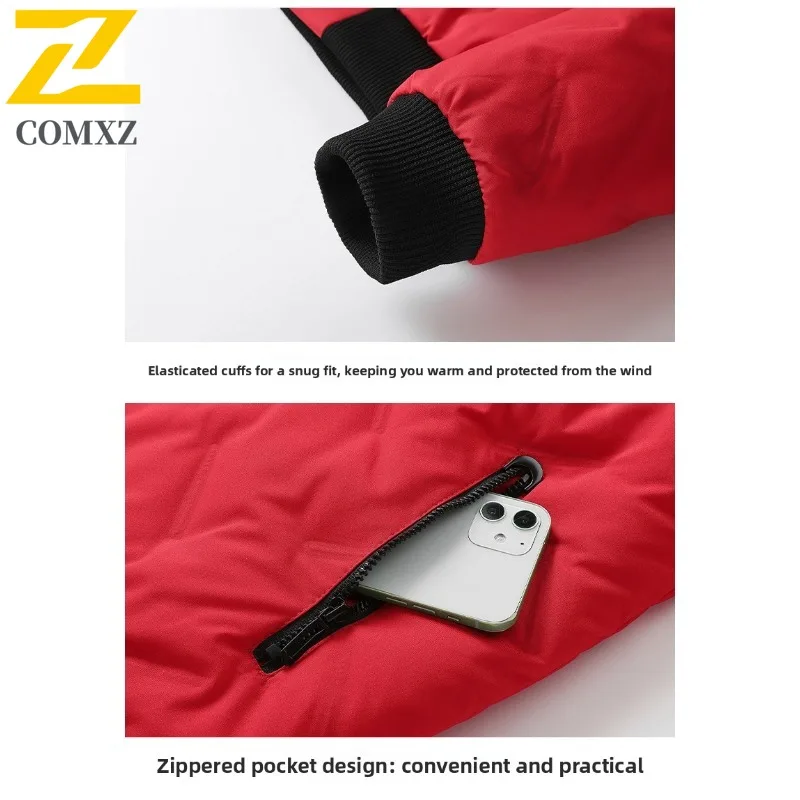 COMXZ Branded Puffer Jacket Baseball Collar Outdoor Working Windproof Coat White Duck Down Travel Light Thin Winter Garment