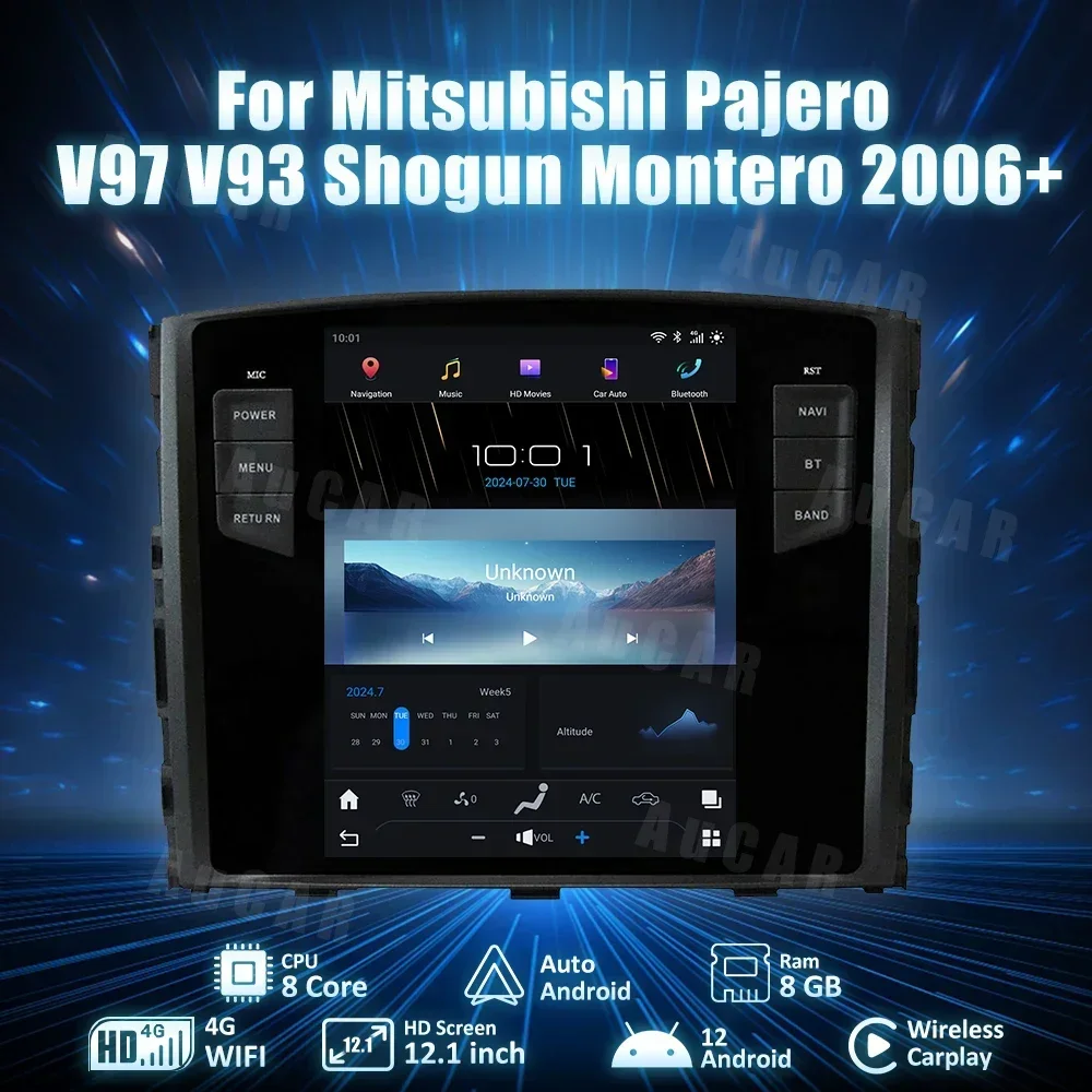 AuCar T-Style Car Stereo Android 12.0 Car DVD Player Car Radio For Mitsubishi Pajero V97 V93 Shogun Montero 2006+ 12.1Inch