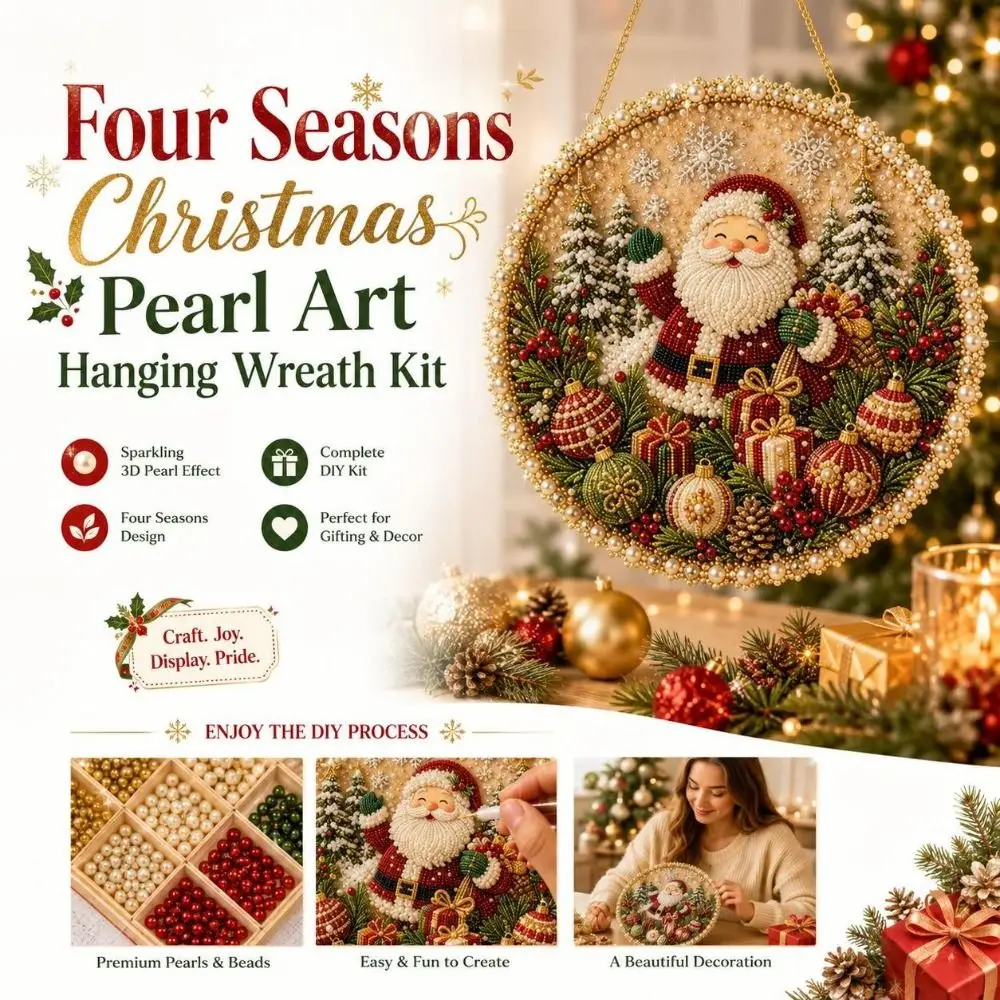 Four Seasons Holiday Christmas Pearl Art Hanging Wreath Kit DIY Handmade Pearl Art Wreath Set Seasonal Designs