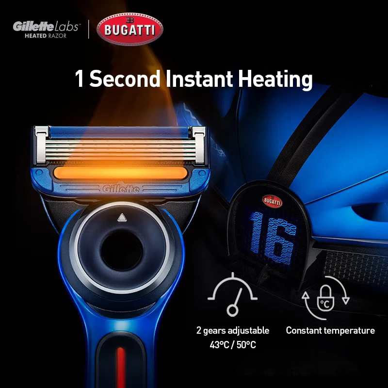 Gillette labs Бритва с подогревом Bugatti Limited Edition, двойные температурные режимы, ультратонкие гибкие лезвия Nanotech FlexDisc, головка