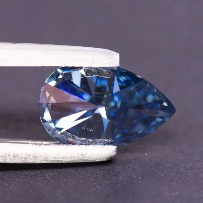 Moissanite pêra corte natural cor azul real para fazer jóias diy encantos anel colar brincos materiais principais com certificado