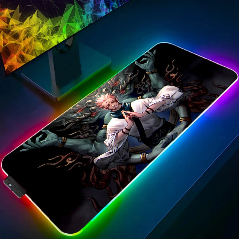 لوحة ماوس أنيمي ألعاب RGB LED J-jujutsu Kaisen Sukuna Yuji ماوس الوسادة حصيرة مكتبية Playmat الكمبيوتر والمكتب لوحة المفاتيح