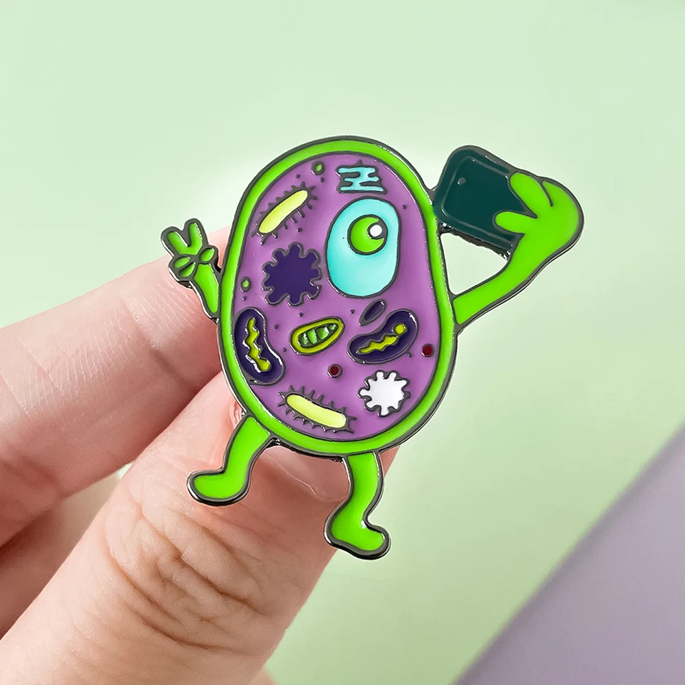 Funny Selfie Nucleus Bacteria Enamel Pin Biology Lapel Backpack Badge Brooch Jewelry for Biologist Student Gifts