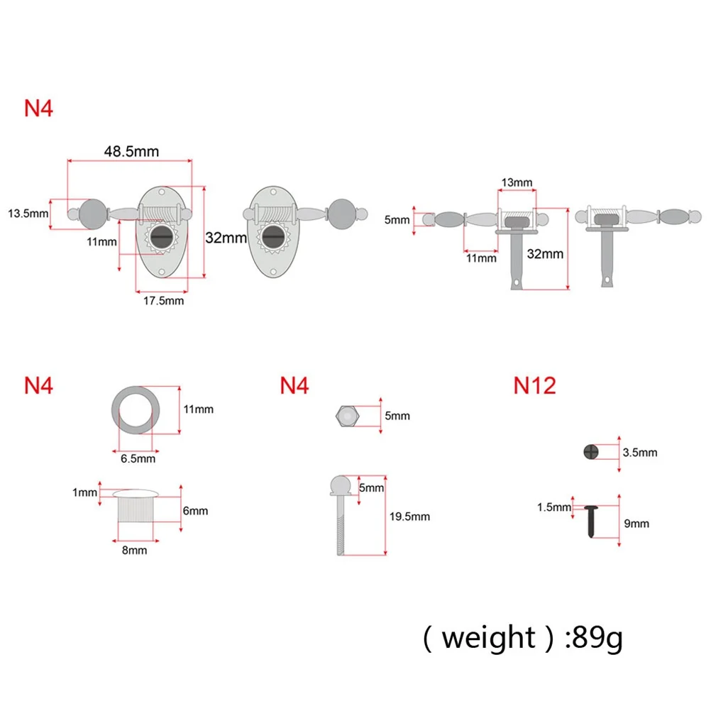 

4Pcs Ukulele Machine Heads 2L 2R Nickel Tuning Pegs with Ferrules Screws Exquisite Vintage Style for String Fixing