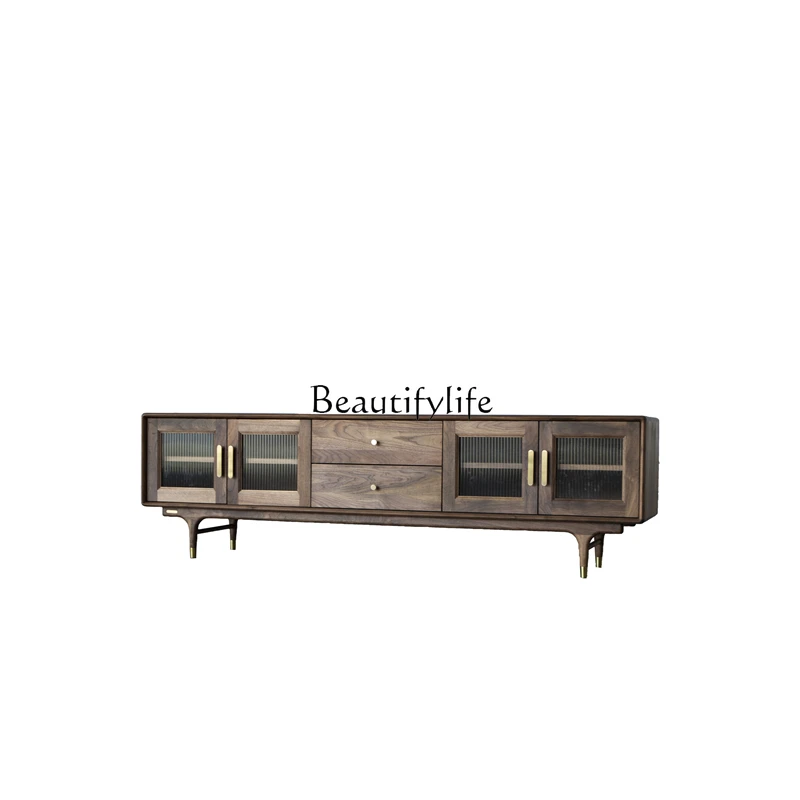 

Nordic solid wood TV cabinet black walnut medieval modern light luxury audio-visual cabinet