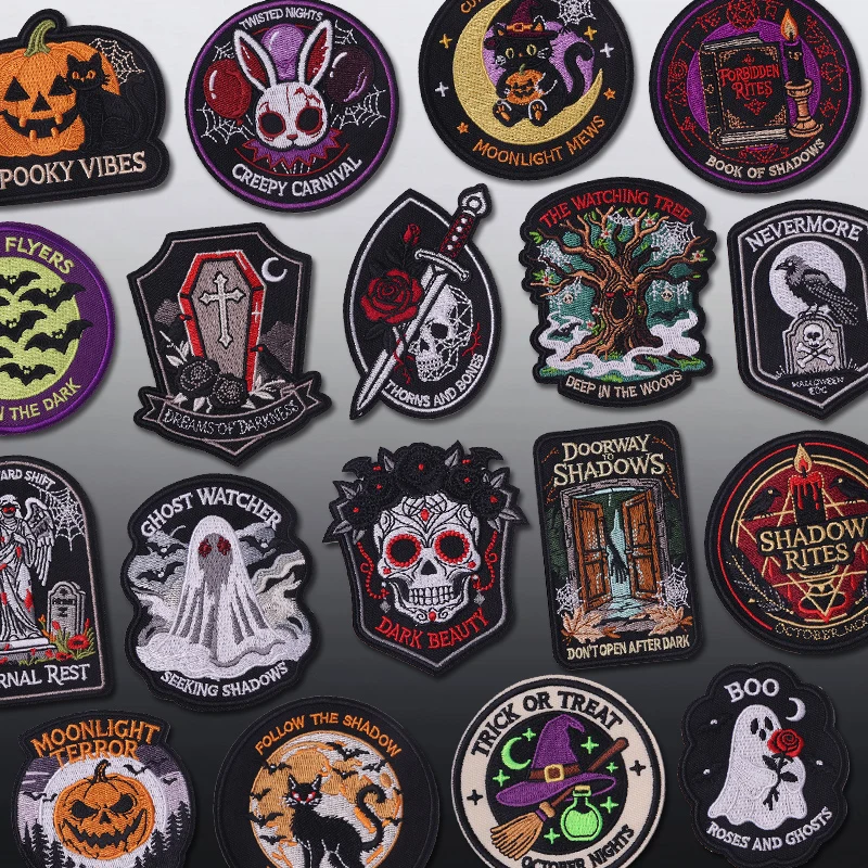 Patchs brodés Halloween, patchs fantômes thermocollants pour vêtements, badges DIY