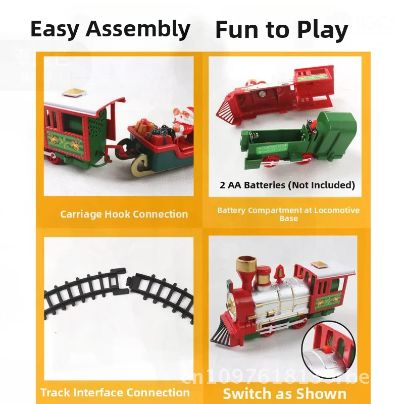 Electric Christmas Train Toy for Kids Sound And Light Hanging Tree Decoration Boy Girl Gift Interactive Plastic Railway Car