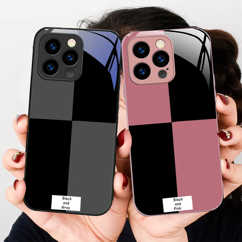 

Black and yellow blocks For iPhone 16 E 15 14 13 Plus 12 mini 11 Pro Max 11Pro XR Xs X 7 8 P lus 16E Tempered Glass Phone Case