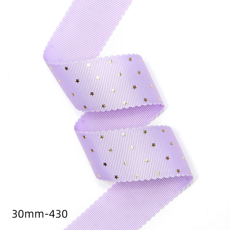 30mm Width Wavy Edge Gold Foil Star Printed Grosgrain Ribbon For Craft Supplies Sewing Accessories. 029