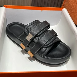 New Fashion Men Sandals Outdoor Beach Slippers Women Casual Summer Shoes Genuine Leather Thick Sole Fashioner Slides