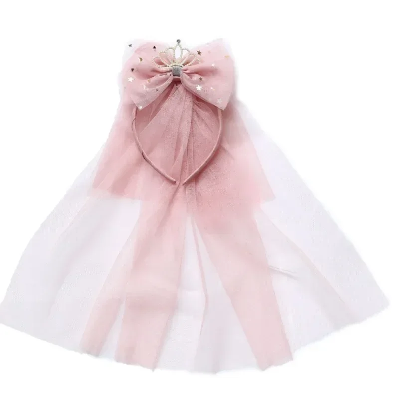 Diademas de princesa bonitas para niñas pequeñas, velo Retro, corona de lazo, aro de pelo de perlas, tocado de fiesta de cumpleaños, tocado para