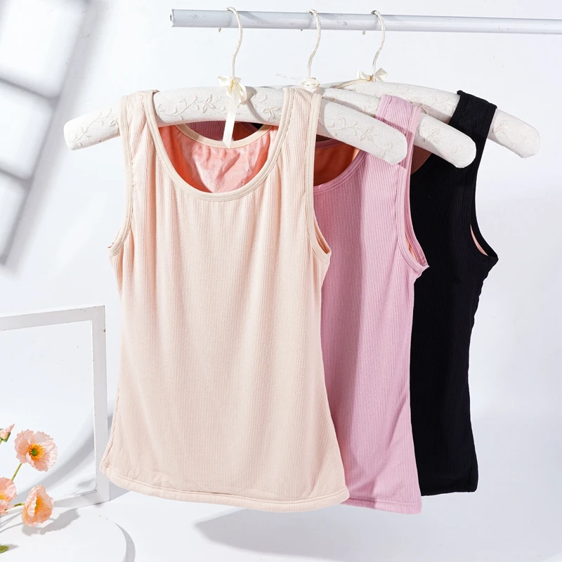 New Autumn Winter Velvet Warm Vest Women Thermal Sleeveless T-shirt Undershirt Plush Thicken Tank Top Soft Intimate Underwear