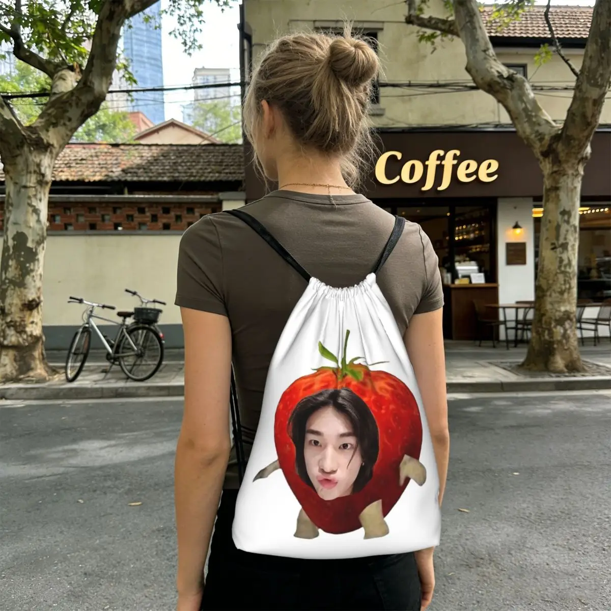 Hyunjin Strawberry Backpacks Multi-function Drawstring Bundle Pocket Sports Bag Book Bags for Man Woman Students