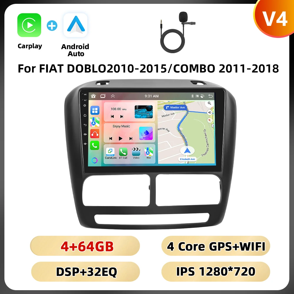 Podofo Ai Voice Autoradio Voor Fiat Doblo 2010-2015/Combo 2011-2018 Multimediaspeler 8Core Carplay Android Auto Gps Navigatie