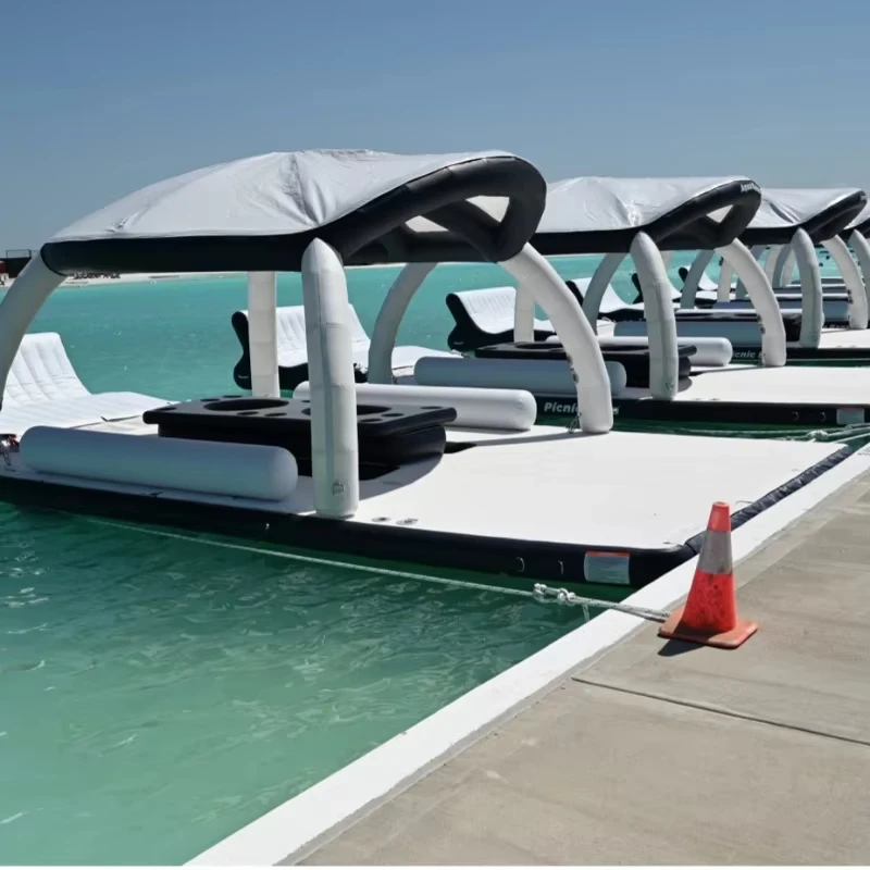 

Floating Pontoon Inflatable Platform Floating Island Lounge Inflatable Mat With Cover Tent For Water Entertainment