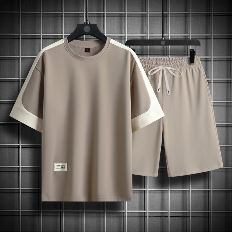 Chรกndales blancos y negros para hombre, Conjunto de camiseta de manga y pantalones cortos, ropa deportiva de marca, de gran tamaรฑo 5XL traje